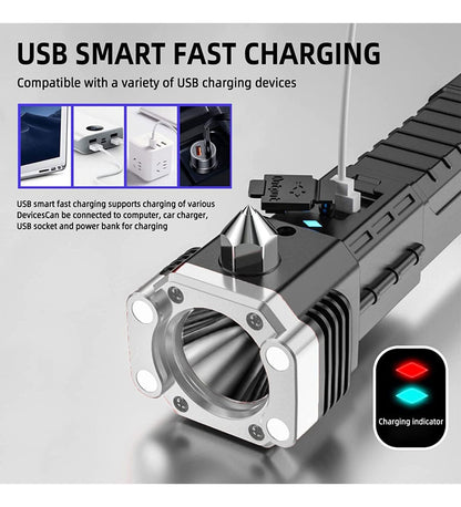 8 in 1 Safety Hammer Flashlight Rechargeable Treasure